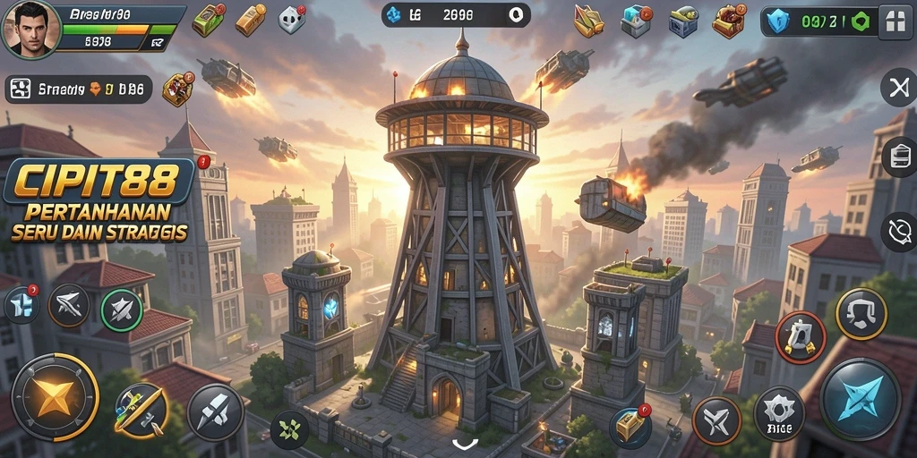 Tangkapan layar menunjukkan aksi seru dalam permainan Tower Defense.