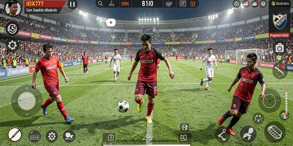 Tampilan gameplay <strong>IDX777</strong> yang menarik dan mendebarkan di lapangan sepak bola.
