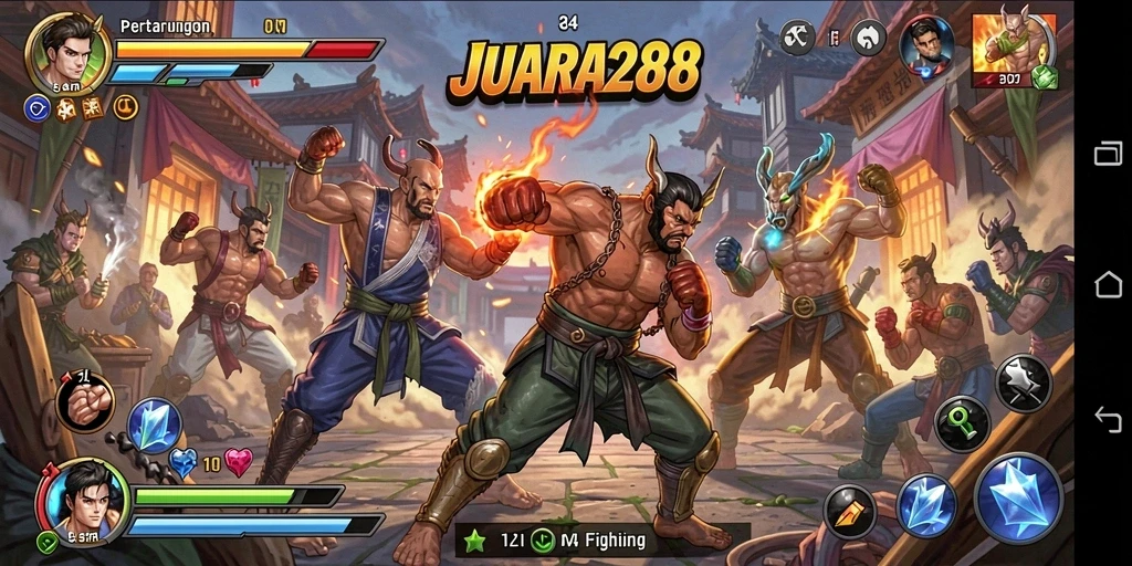 Tampilan intens pertarungan di JUARA288 dengan karakter-karakter menarik.