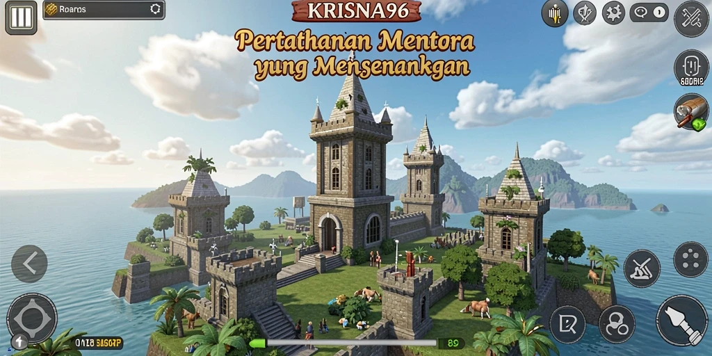 Tampilan gameplay menara pertahanan yang mendebarkan di KRISNA96.