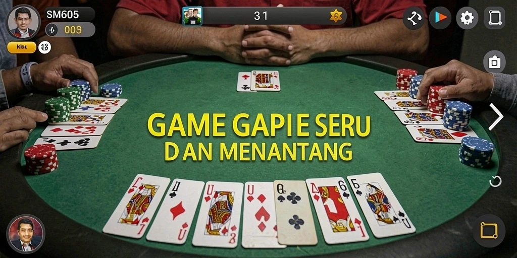 Tampilan gameplay seru dari SM605 yang menggambarkan permainan Gaple.